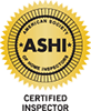 A gold seal that says ashi certified