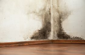 A wall that has been sprayed with black mold.